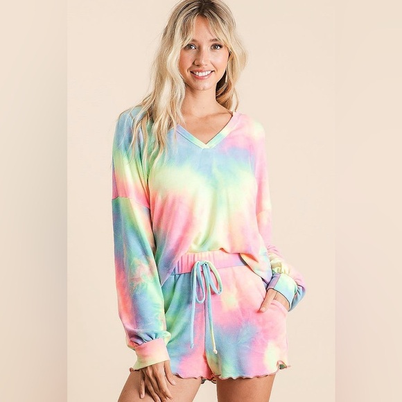 BiBi Tops - BiBi Tie Dye French Terry Top and Shorts Set